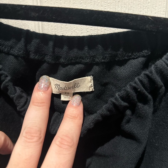 Madewell Poplin Puff Sleeve Crop Top Womens Sz XS Black Blue Boho Summer - Picture 3 of 6